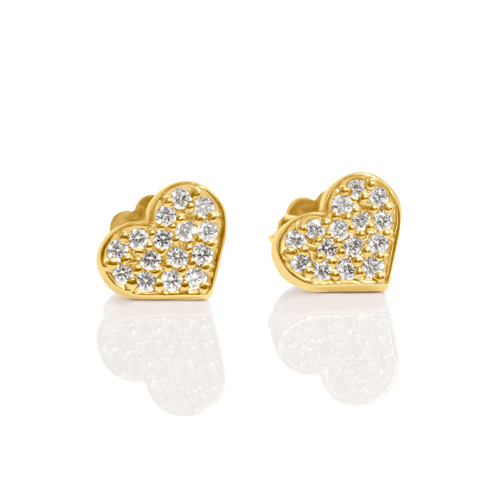 Heart Earrings , 14K Yellow Gold & Diamonds