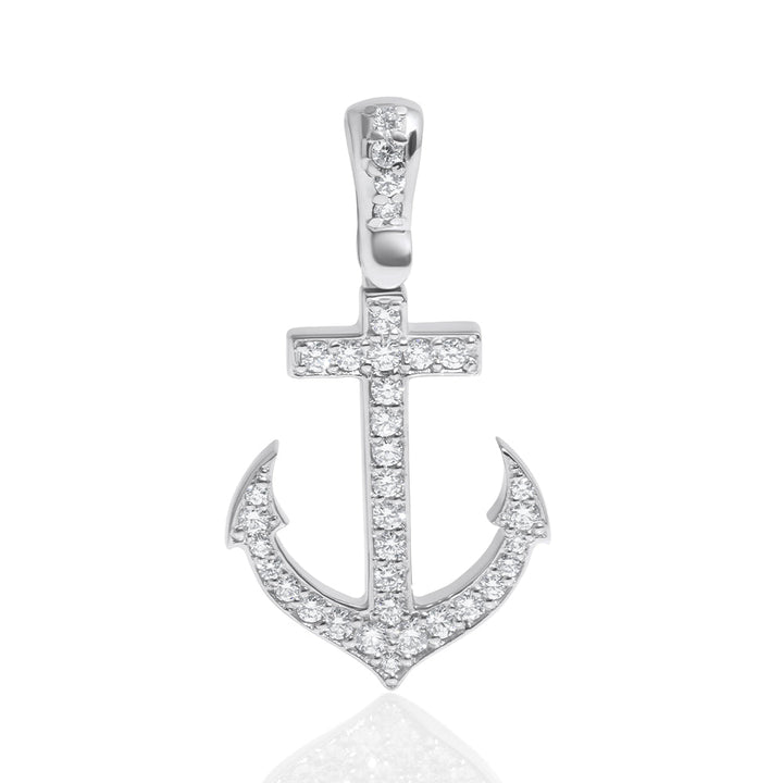 Anchor Pendant-Charm, 14k White Gold & Diamonds