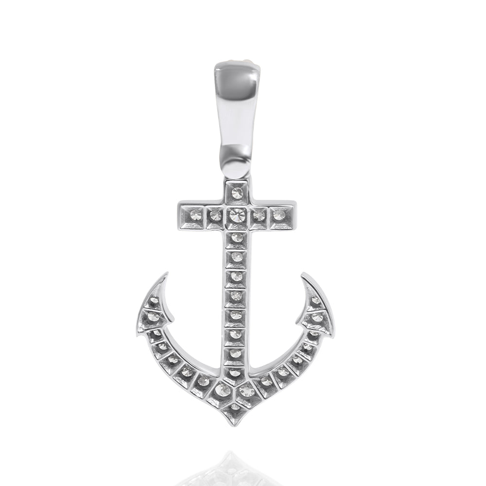 Anchor Pendant-Charm, 14k White Gold & Diamonds