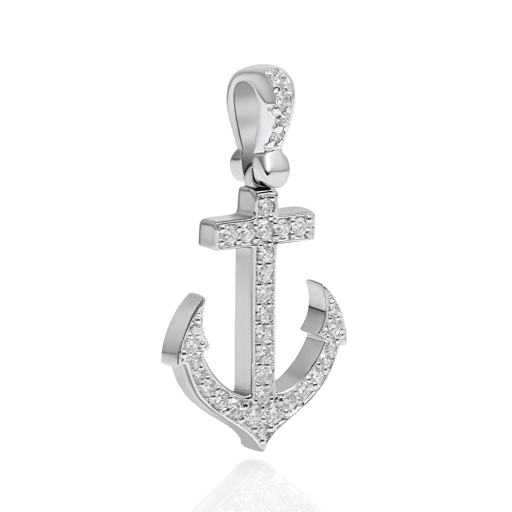 Anchor Pendant-Charm, 14k White Gold & Diamonds