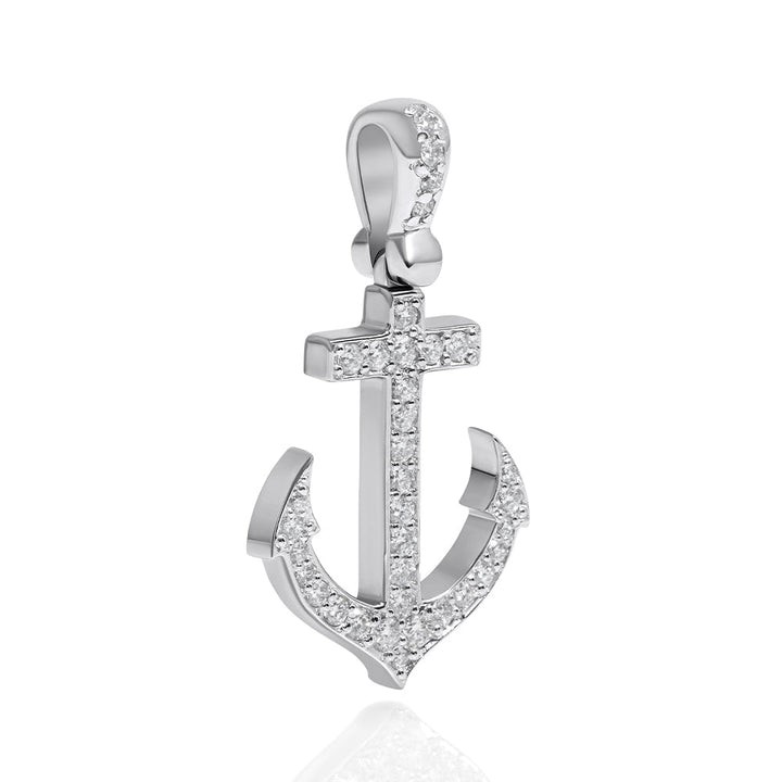 Anchor Pendant-Charm, 14k White Gold & Diamonds