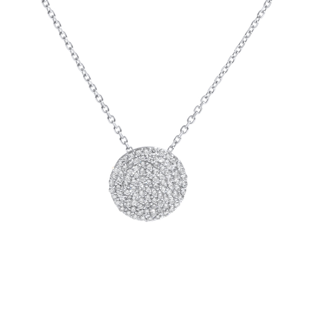 14k White Gold & Diamond Disk Pendant