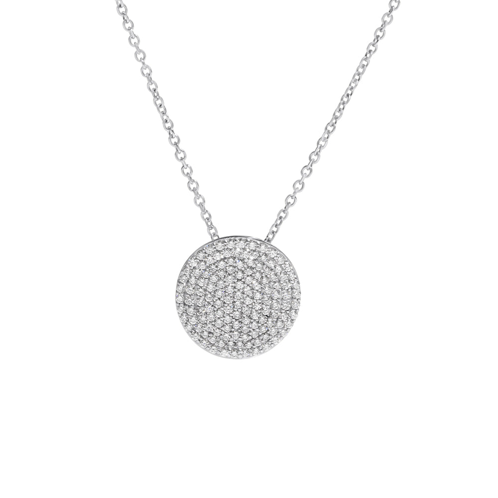 14k White Gold & Diamond Disk Pendant