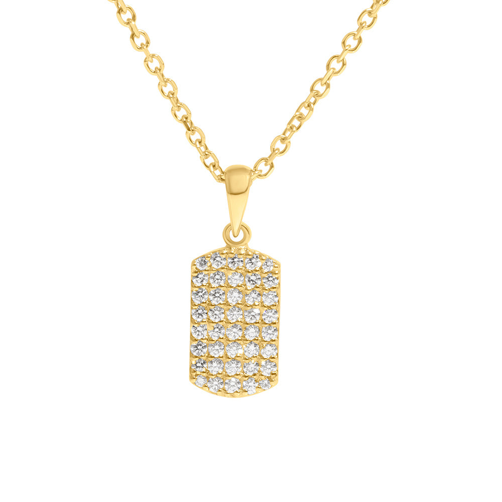 Diamond Dog Tag Pendant-Charm, 14K Yellow Gold-Pendant Only