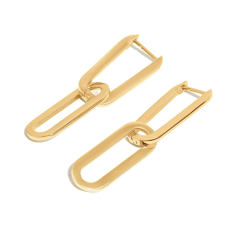 Paperclip Link Hinged Hoop Earring With A Single Paperclip Link Charm