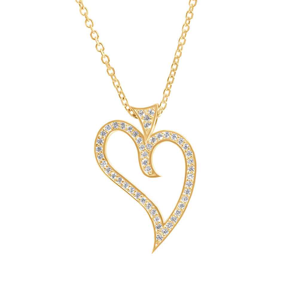 Open Heart Pendant - Charm , 14K Yellow Gold & Diamonds