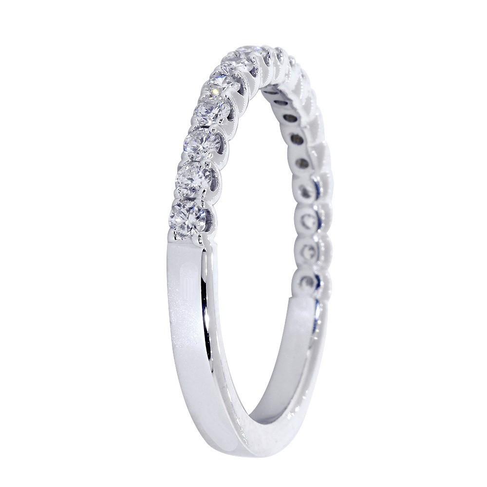 Diamond Wedding Band with Tulip Settings, Diamonds Halfway 0.60 Total in 14k White Gold