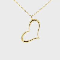 28mm Open, Offset, Wavy Heart Charm and 16 Inch Chain in 14K White Gold