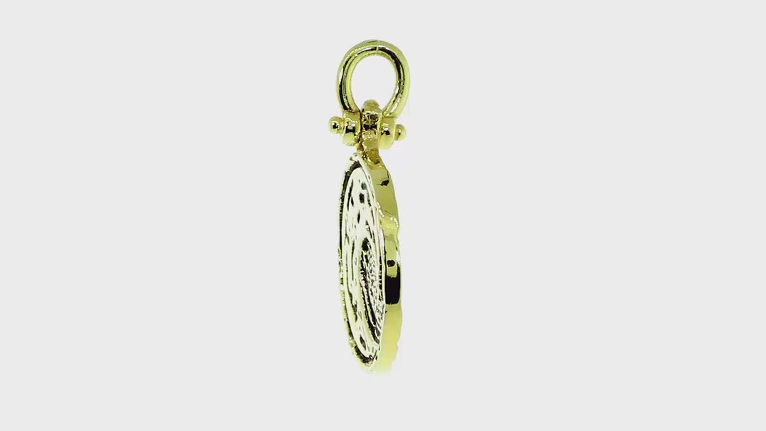 Solid Wave Charm with Black in 14k Yellow Gold