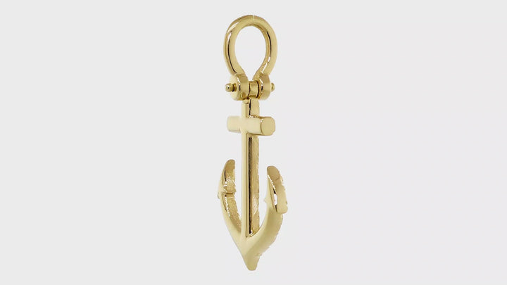 31mm Anchor Charm with Wave Pattern in 14k Yellow Gold