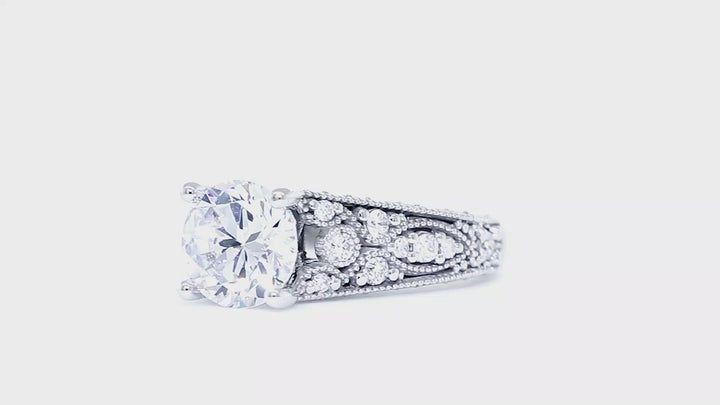 Vintage Design Diamond Engagement Ring Setting, 0.20CT Total Sides in 14k White Gold