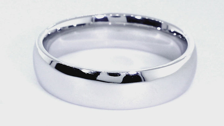 Mens Plain Domed Wedding Band, 5.5mm Wide in 14K White Gold