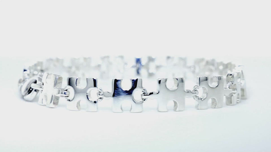 Autism Puzzle Piece Links Bracelet in 14k White Gold