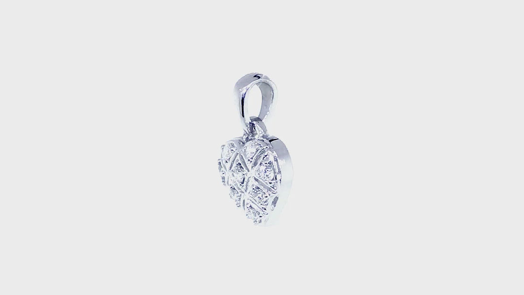 9mm Diamond Heart Pendant, X O, Hugs and Kisses, 0.25CT in 14K White Gold