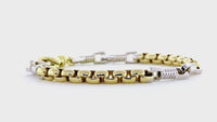 Mens Fancy and Box Links Bracelet, 8.5 Inches in 14k Two Tone Gold