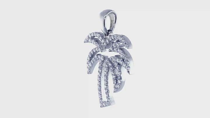 Medium Size Open Diamond Palm Tree Pendant, 0.88CT in 14K White Gold