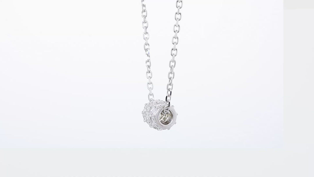 Triple Row Diamond Roundel Pendant and Chain, 0.97CT, 16 Inch Chain in 14k White Gold