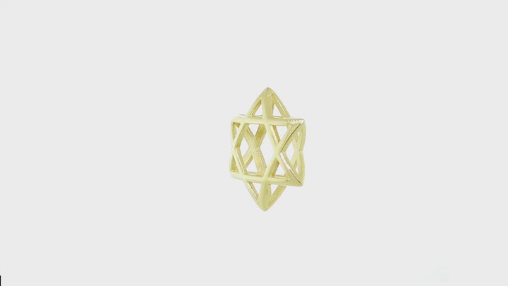 17mm 3D Open Domed Jewish Star of David Charm in 14k Yellow Gold