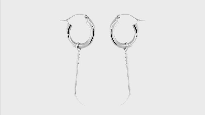 25mm Ice Hockey Stick Charm and Hoop Earrings in 14k White Gold