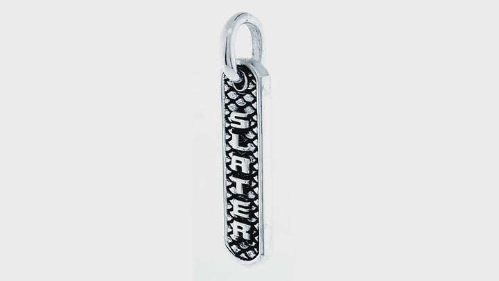 Slim Tag Charm with Name and Python Texture on Front and Alligator Texture on Back in Sterling Silver