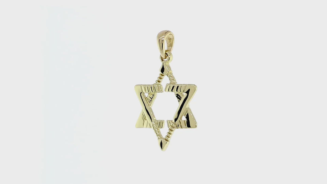 Small Jewish Star of David Goalie Hockey Sticks Charm in 18K Yellow Gold