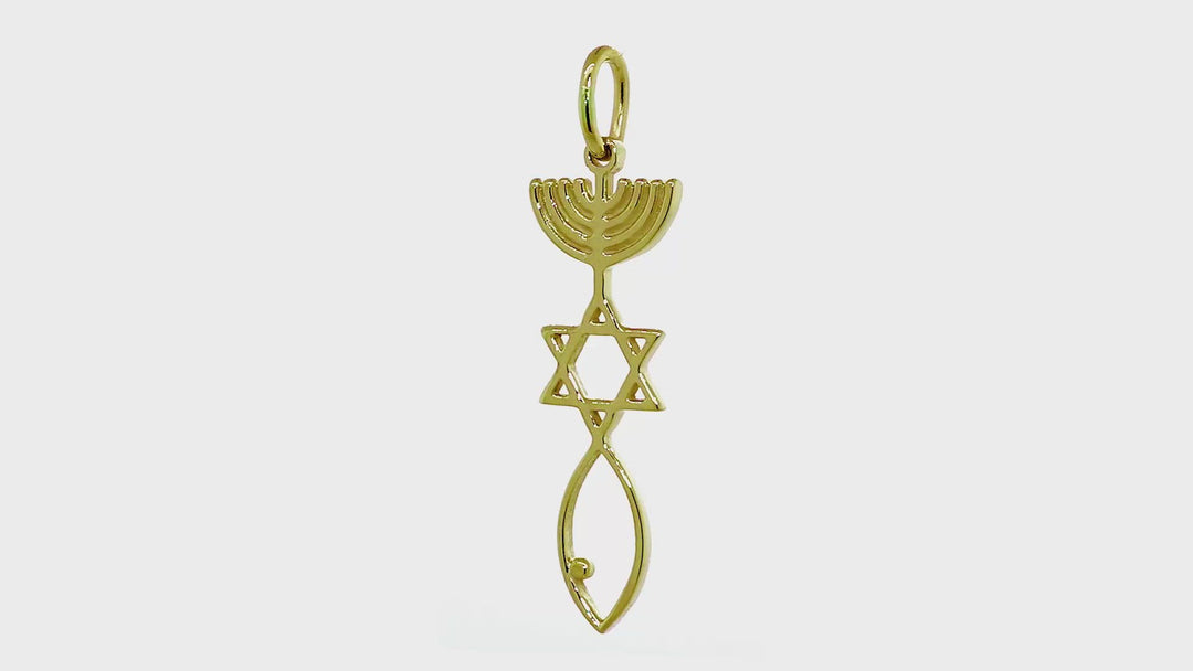 Medium Size Messianic Seal Jewelry Charm in 14k Yellow Gold