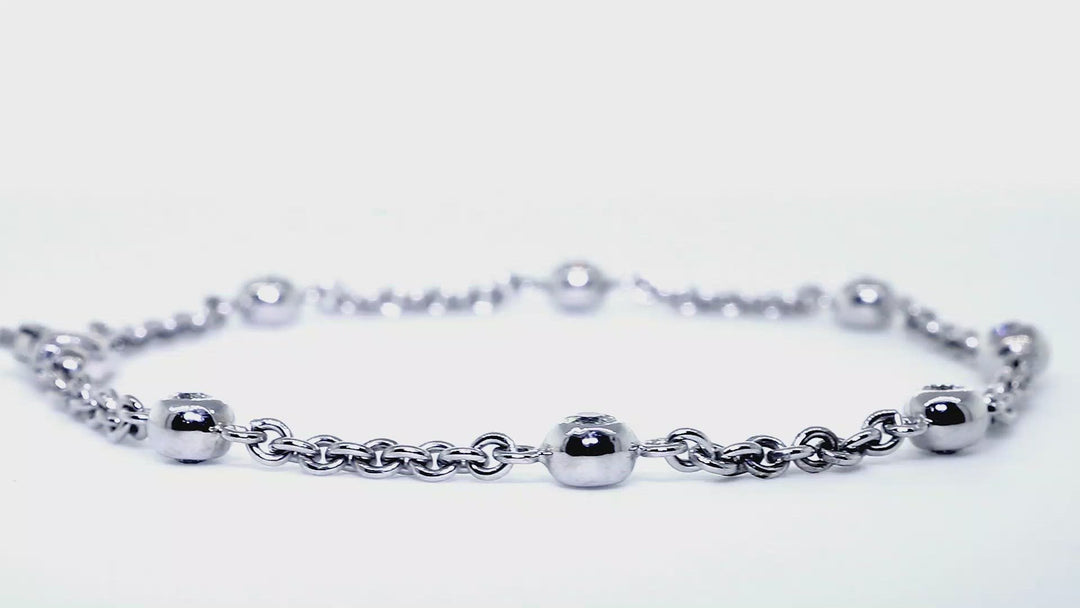 Diamonds by the Yard Diamond Bead and Rolo Chain Bracelet, 7 Beads, 0.65CT, 7 Inches, in 14k White Gold