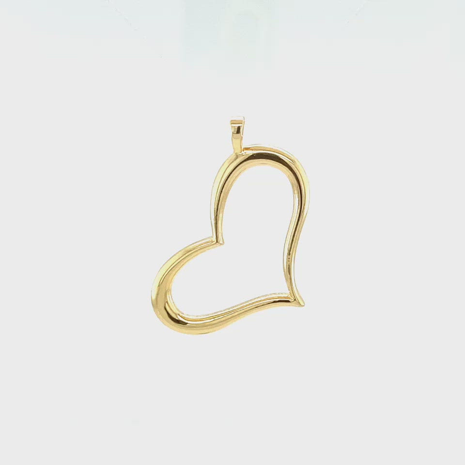 28mm Open, Offset, Wavy Heart Charm in 14K Yellow Gold