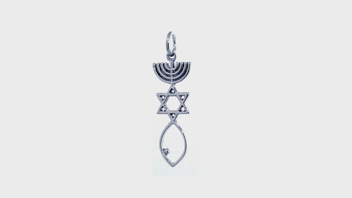 17mm 3D Open Domed Jewish Star of David Charm in 14k White Gold