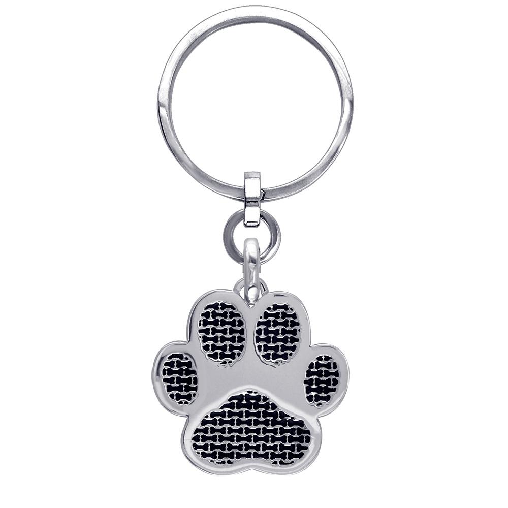 Jumbo Dog Paw Keychain with Black in Sterling Silver