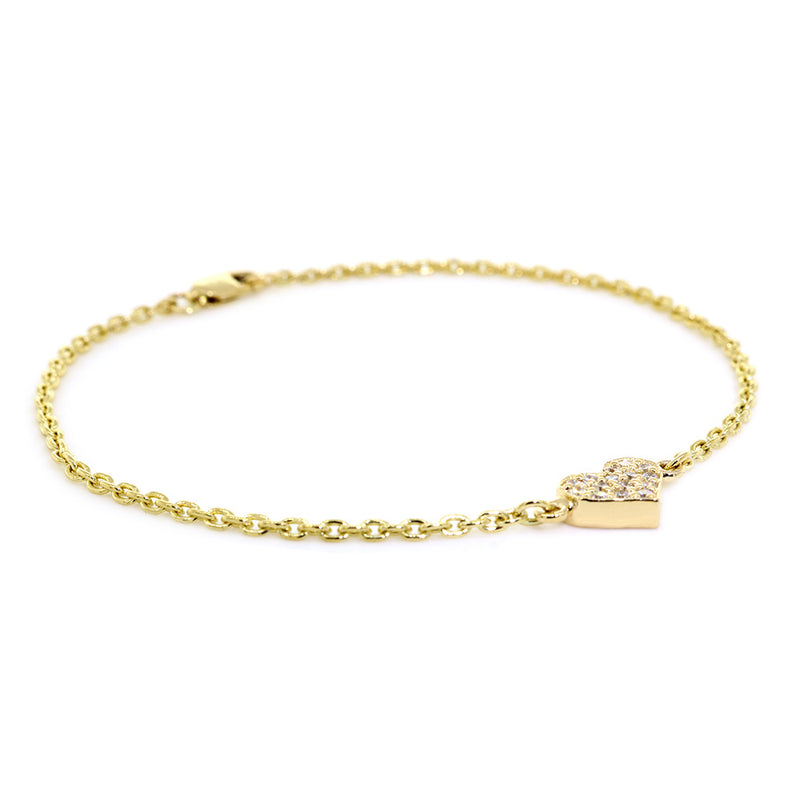 14K Yellow Gold Diamond Heart Anklet, 0.15CT, 11 Inch