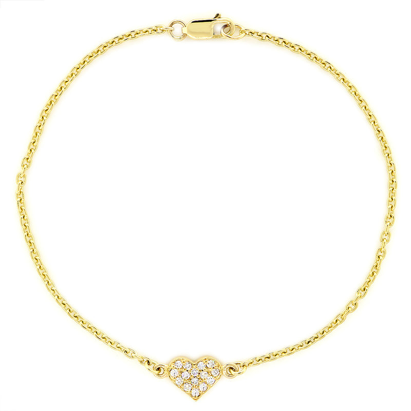 14K Yellow Gold Diamond Heart Bracelet, 0.15CT, 7 Inch
