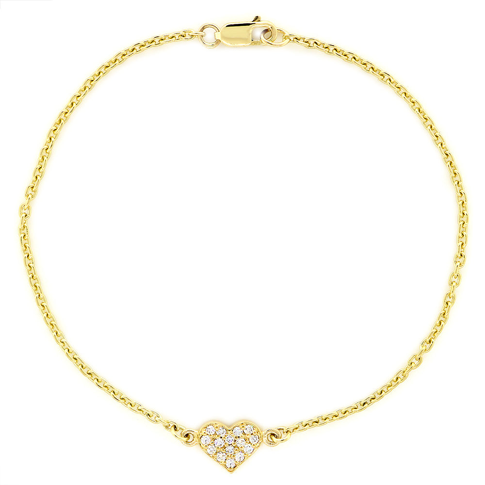 14K Yellow Gold Diamond Heart Anklet, 0.15CT, 11 Inch