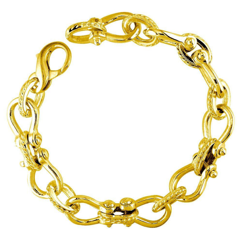 Mens Shackle and Rope Links Bracelet in 14k Yellow Gold