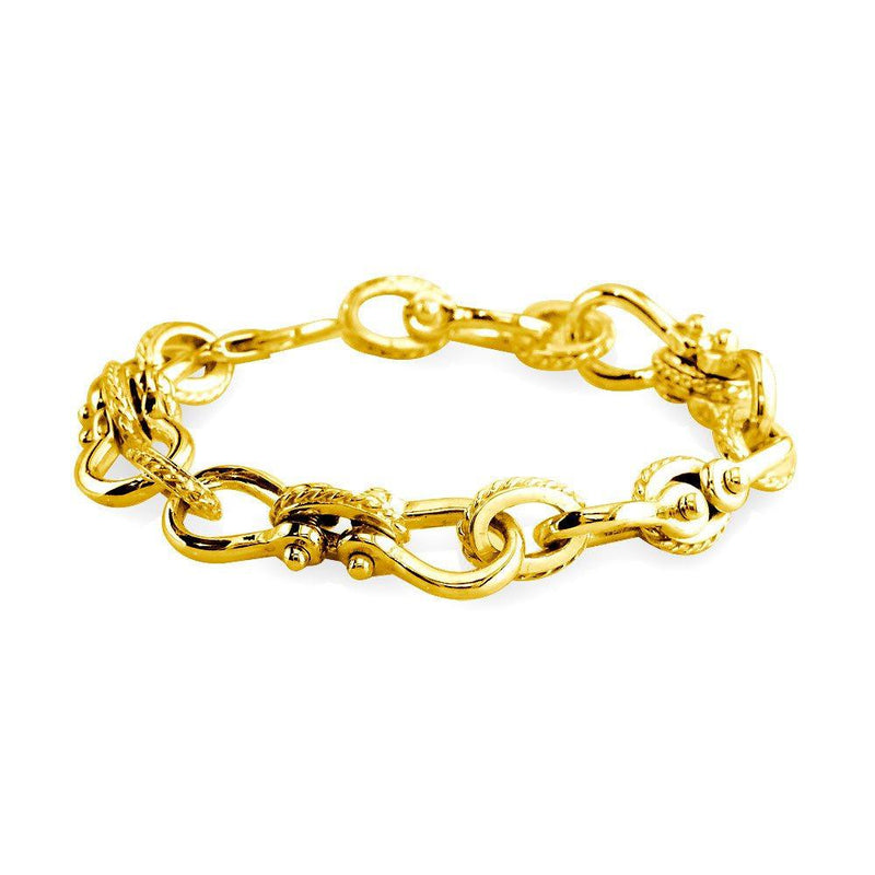 Mens Shackle and Rope Links Bracelet in 14k Yellow Gold