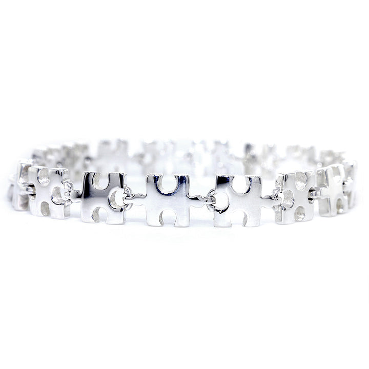 Autism Puzzle Piece Links Bracelet in Sterling Silver