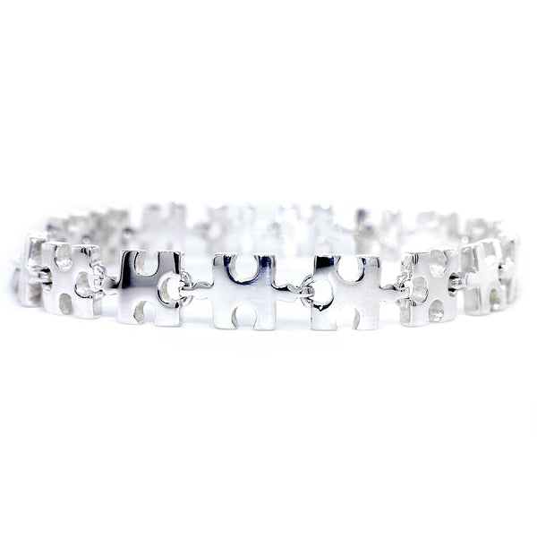 Autism Puzzle Piece Links Bracelet in Sterling Silver