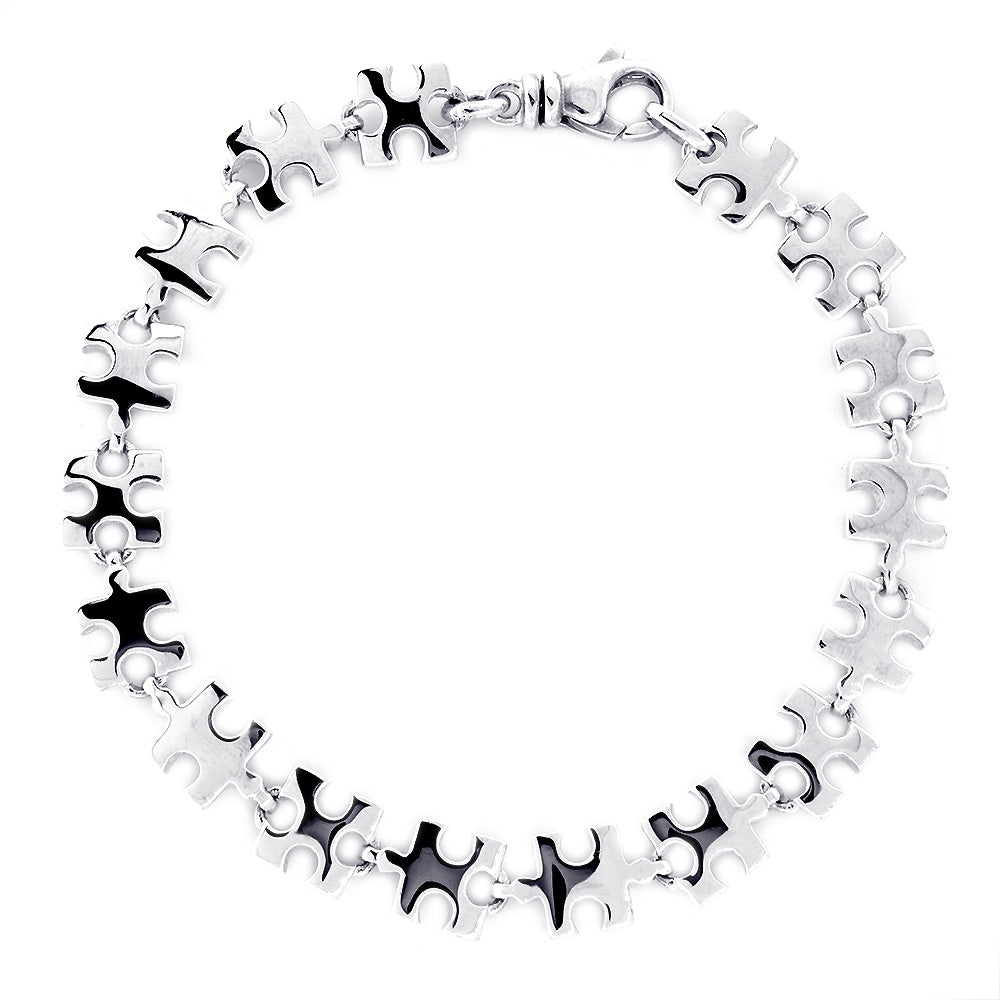 Autism Puzzle Piece Links Bracelet in Sterling Silver