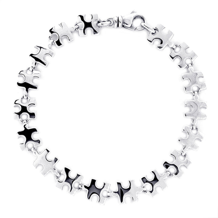 Autism Puzzle Piece Links Bracelet in Sterling Silver