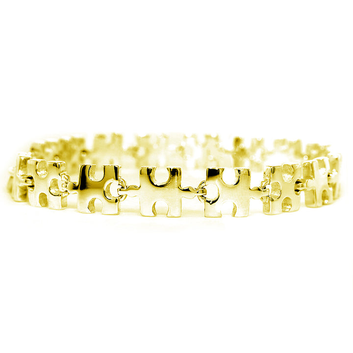 Autism Puzzle Piece Links Bracelet in 14k Yellow Gold