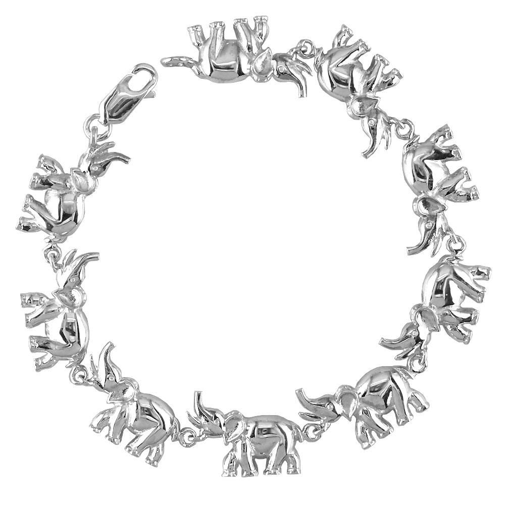 Elephant Link Bracelet, 7.5 Inches in Sterling Silver