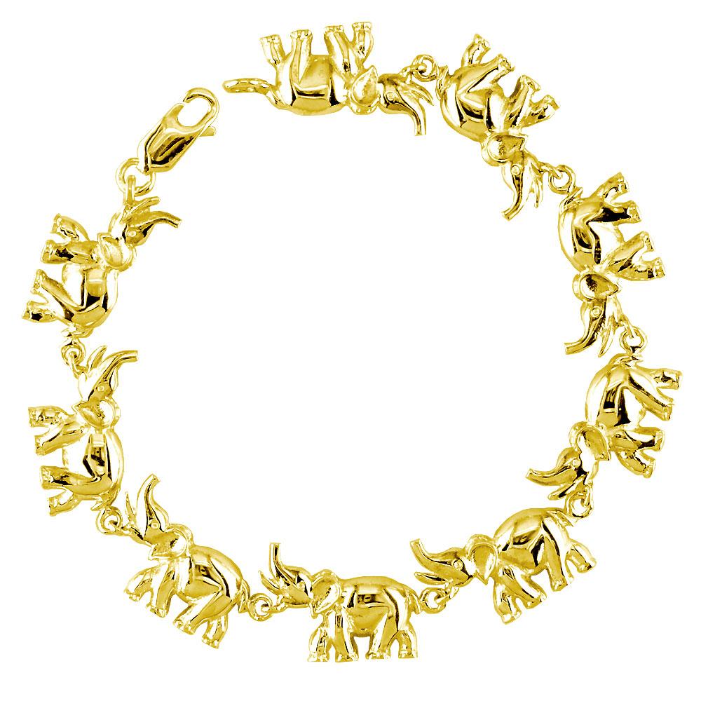 Elephant Link Bracelet, 7.5 Inches in 14k Yellow Gold