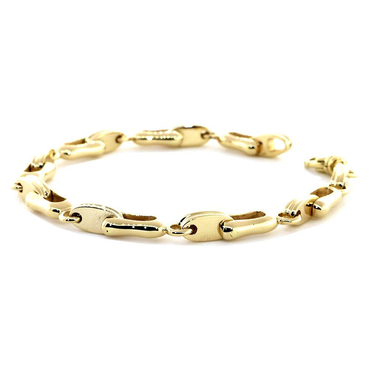 Mens Designer Shackle and Oval Links Bracelet in 14k Yellow Gold, 8.5 Inches