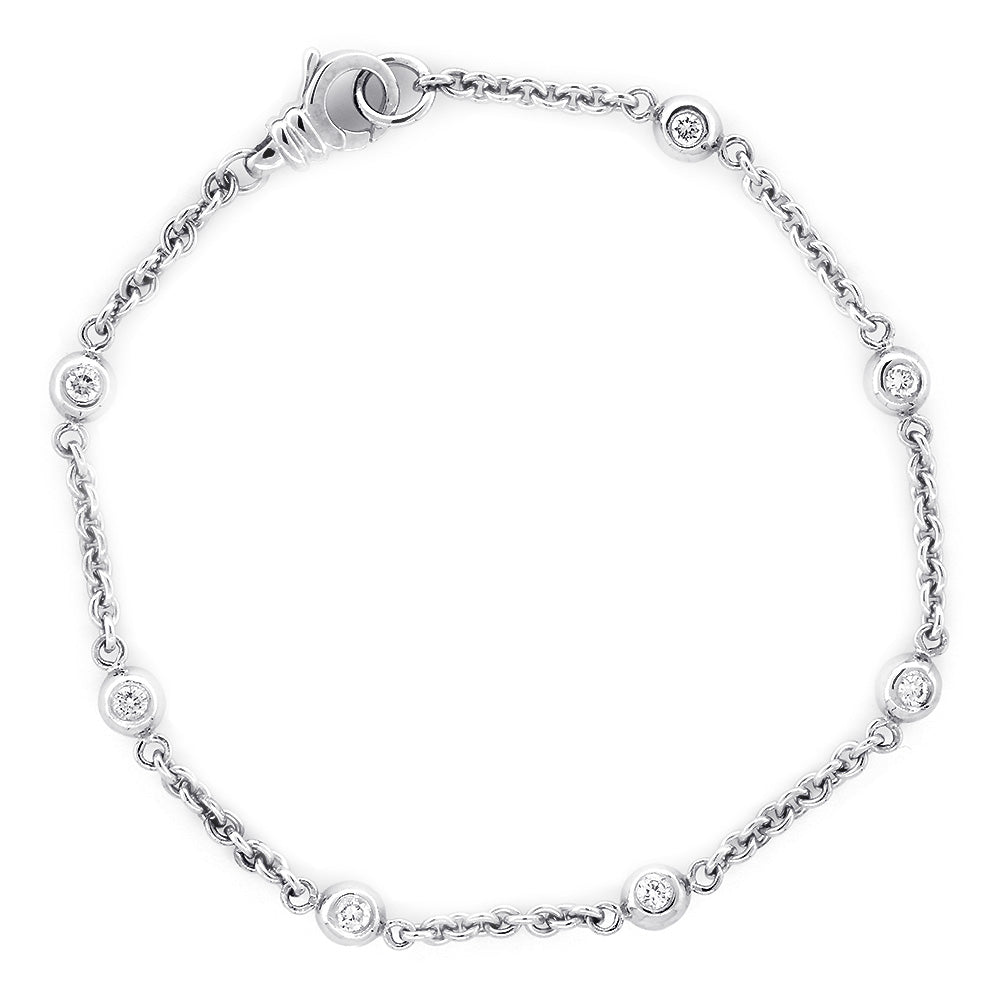 Diamonds by the Yard Diamond Bead and Rolo Chain Bracelet, 7 Beads, 0.65CT, 7 Inches, in 14k White Gold