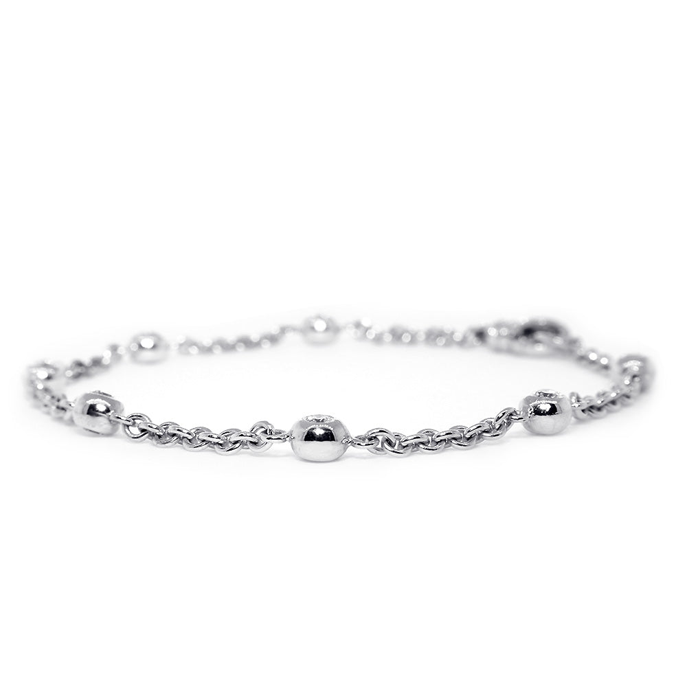 Diamonds by the Yard Diamond Bead and Rolo Chain Bracelet, 7 Beads, 0.65CT, 7 Inches, in 14k White Gold