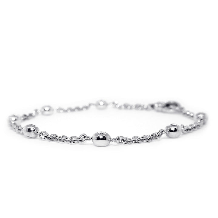 Diamonds by the Yard Diamond Bead and Rolo Chain Bracelet, 7 Beads, 0.65CT, 7 Inches, in 14k White Gold