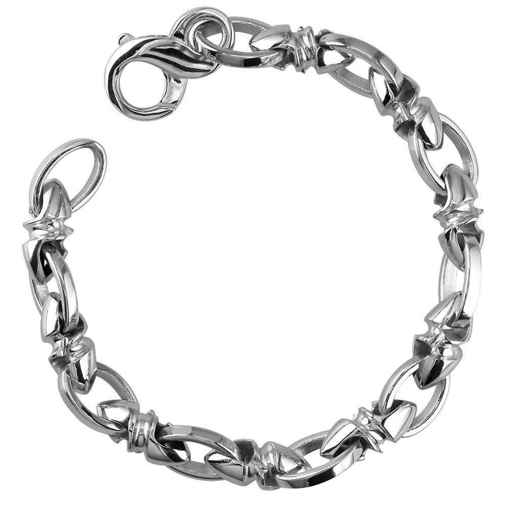Mens Medium Size Twisted Bullet Style Link and Open Oval Links Bracelet in Sterling Silver, 8.5 Inches