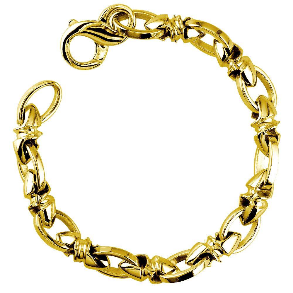 Mens Medium Size Twisted Bullet Style Link and Open Oval Links Bracelet in 14k Yellow Gold, 8.5 Inches