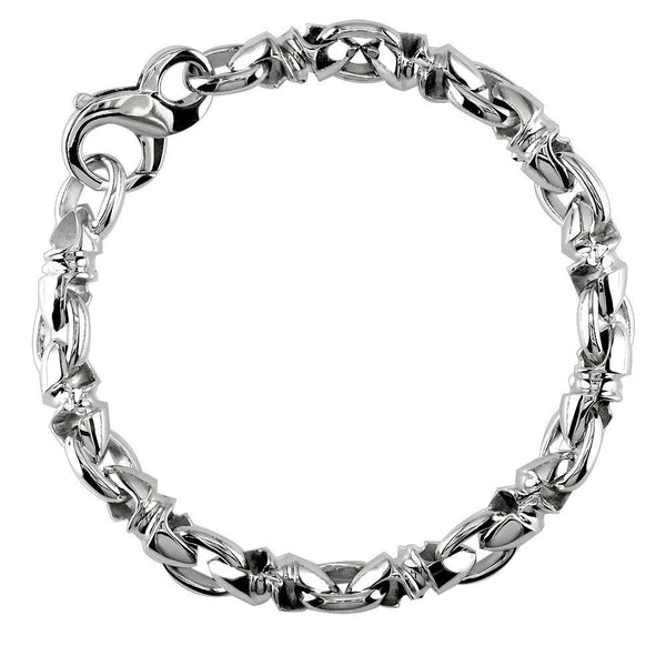 Mens Medium Size Twisted Bullet Style Link Bracelet in 14k White Gold, 8.5 Inches