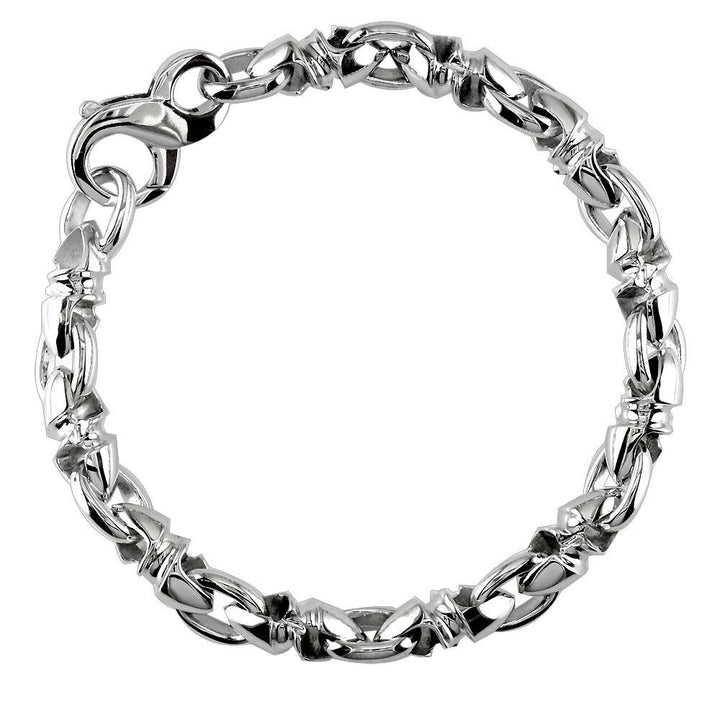 Mens Medium Size Twisted Bullet Style Link Bracelet in Sterling Silver, 8.5 Inches